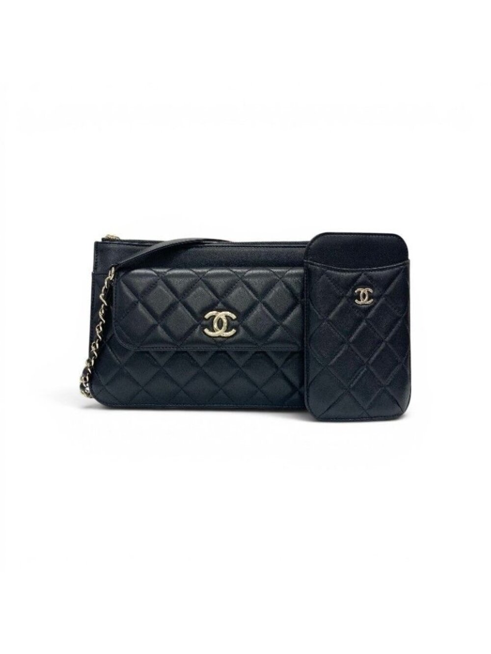 Chanel Shoulder Bag Black Gold Quilted CC Logo Chain